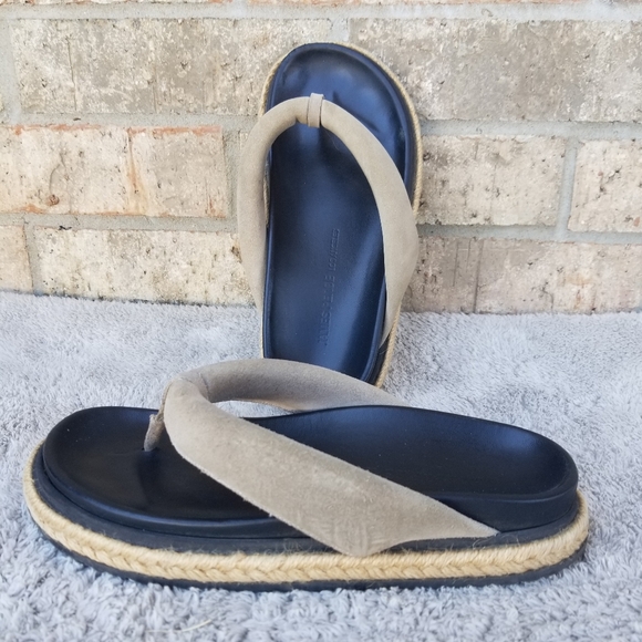 James Perse Shoes - James Perse Designer Tan Suede Thong Flip Flops (Women 8) Jute-Midsole Sandals